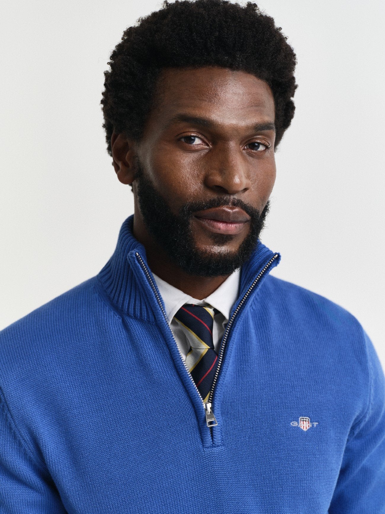 Mens Rich Blue Casual Cotton Half Zip Sweatshirt