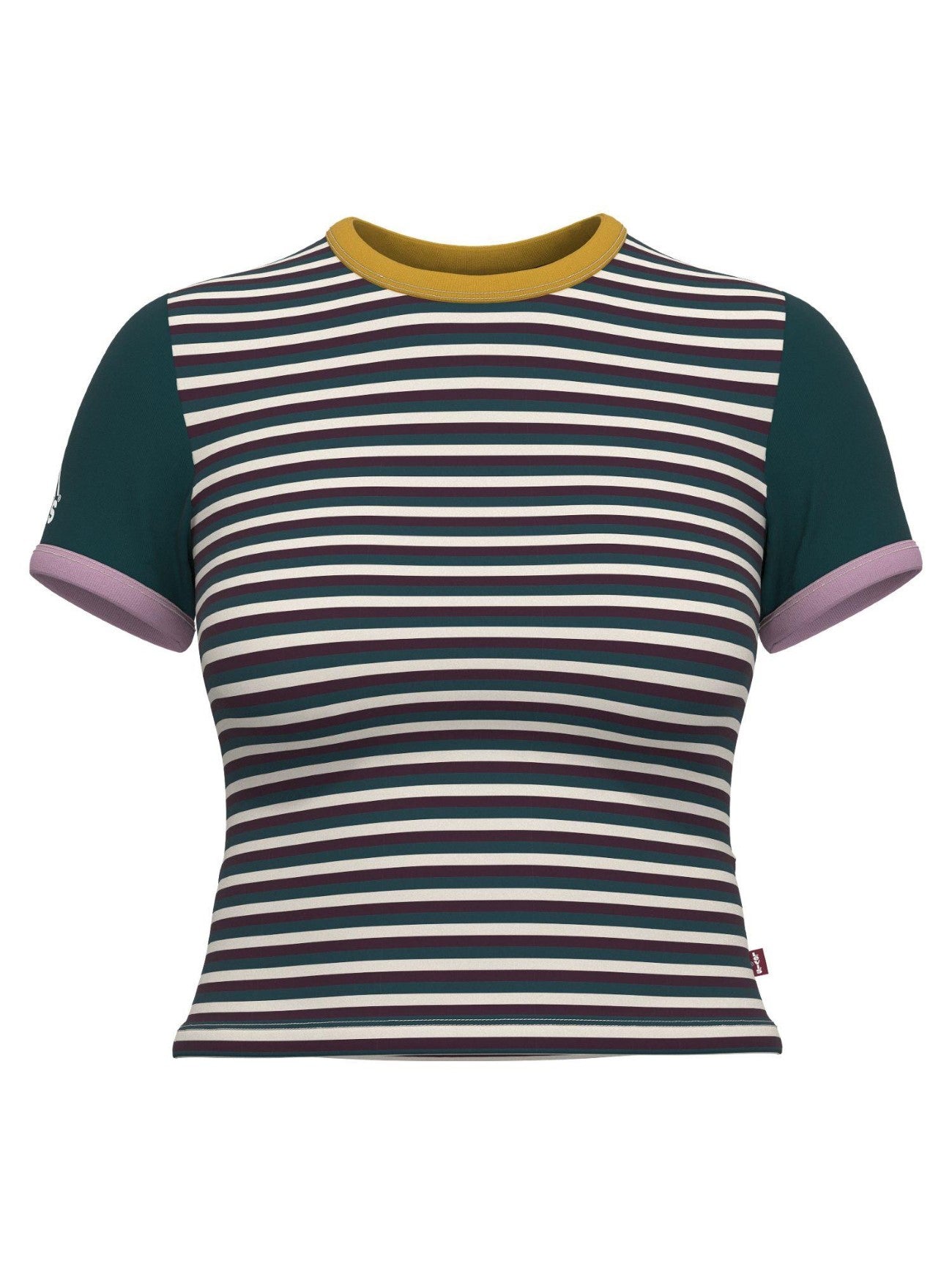 Womens Ski Collection Stripe  Deep Teal Graphic Print Ringer Rickie T-Shirt
