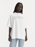 Womens Sports Logo White Graphic Print Short Stack T-Shirt