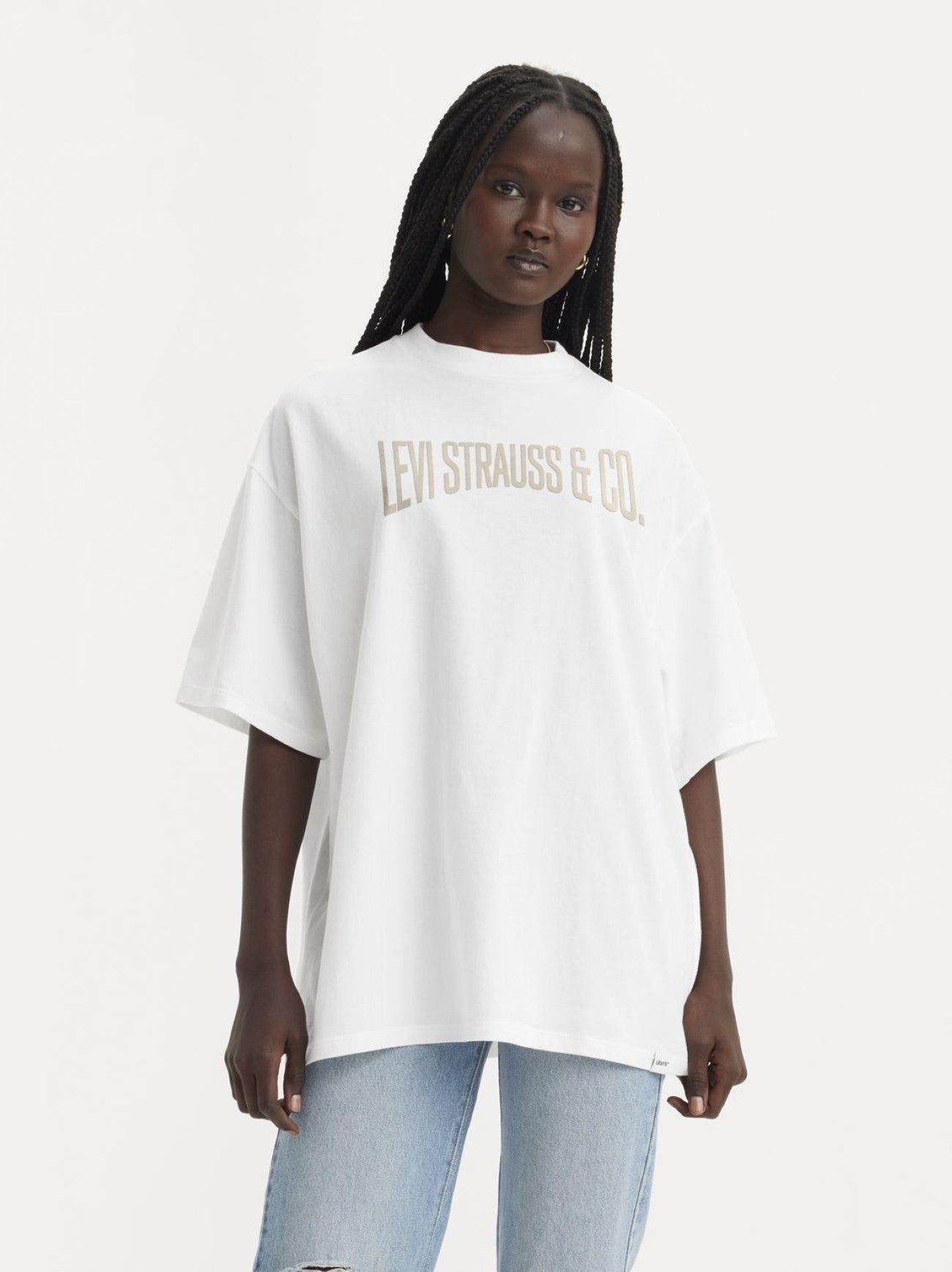 Womens Sports Logo White Graphic Print Short Stack T-Shirt
