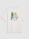 Womens Americana Desert Scene Egret Graphic Print Short Stack T-Shirt