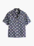 Womens Annie Dot Navy Smoke Ember Short Sleeve Bowling Shirt