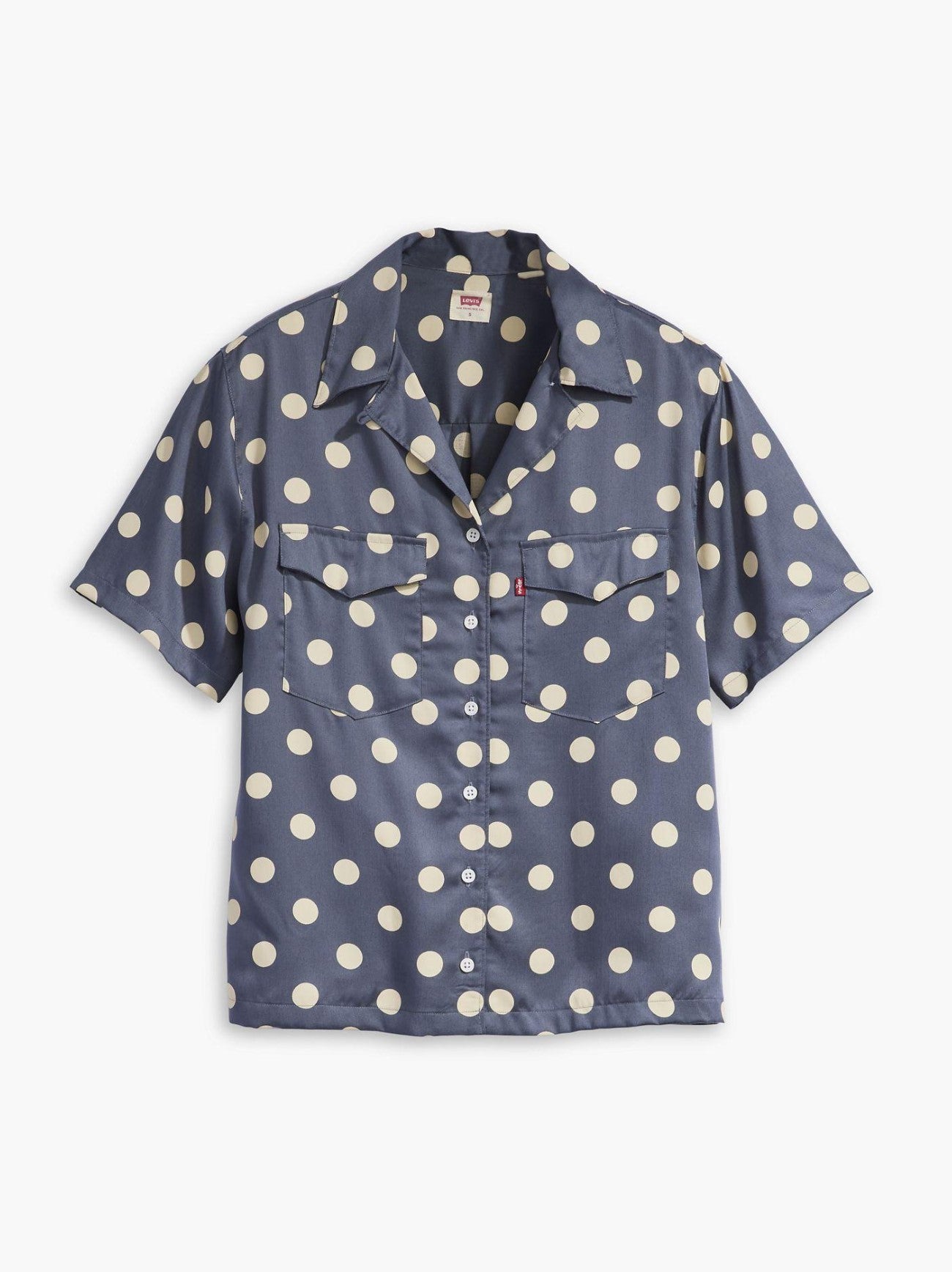 Womens Annie Dot Navy Smoke Ember Short Sleeve Bowling Shirt