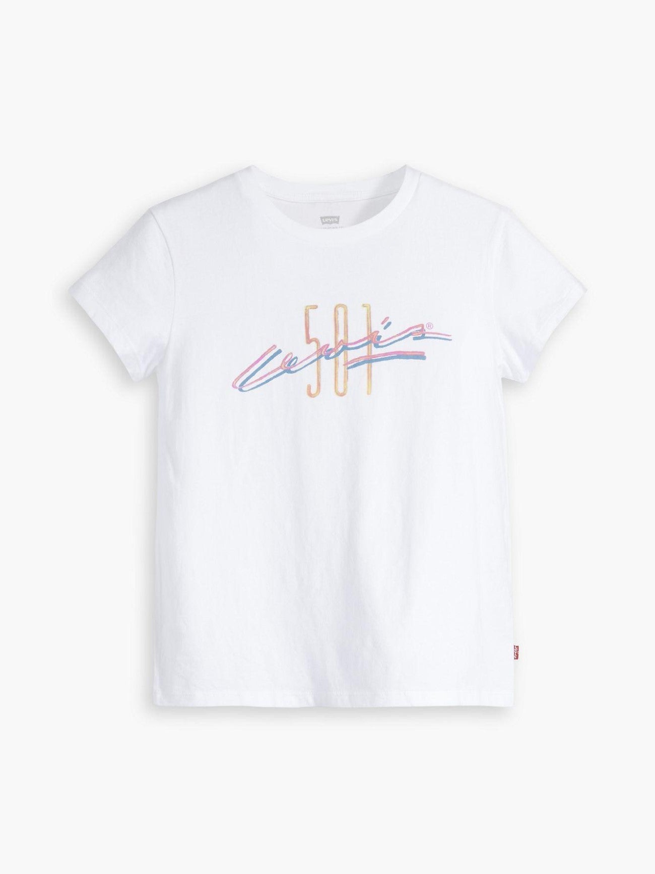 Womens 501 California Bright White Graphic Print Authentic Logo T-Shirt