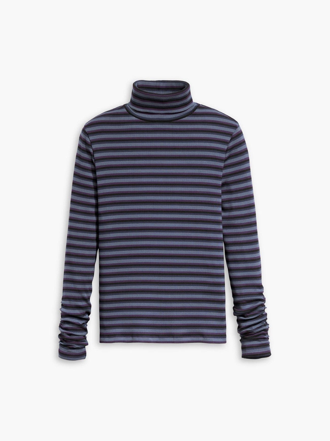 Womens Easy Stripe Blackberry Cordial Ruched Turtleneck Jumper