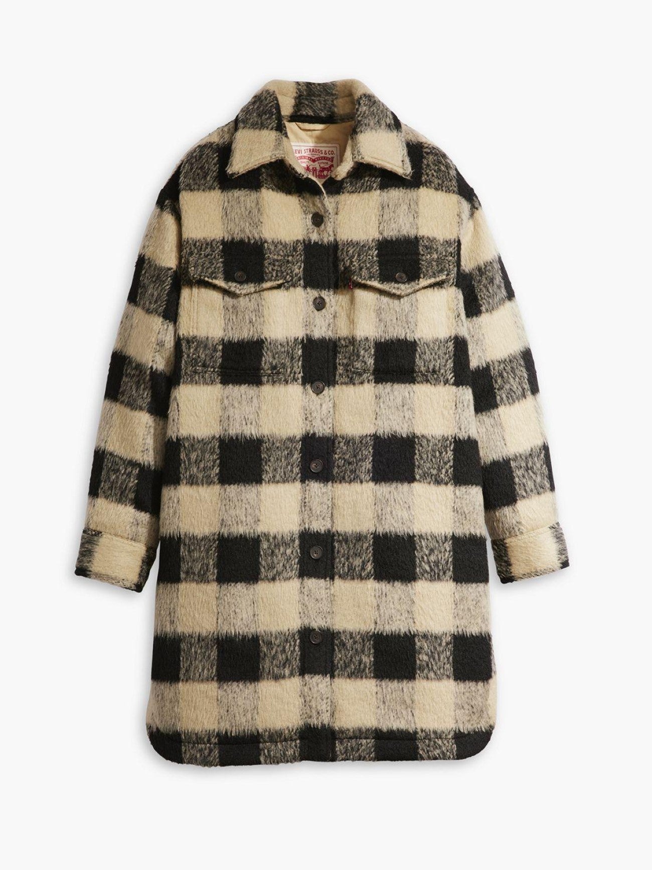 Womens Darla Gingham Almond Buff Long Lola Shacket