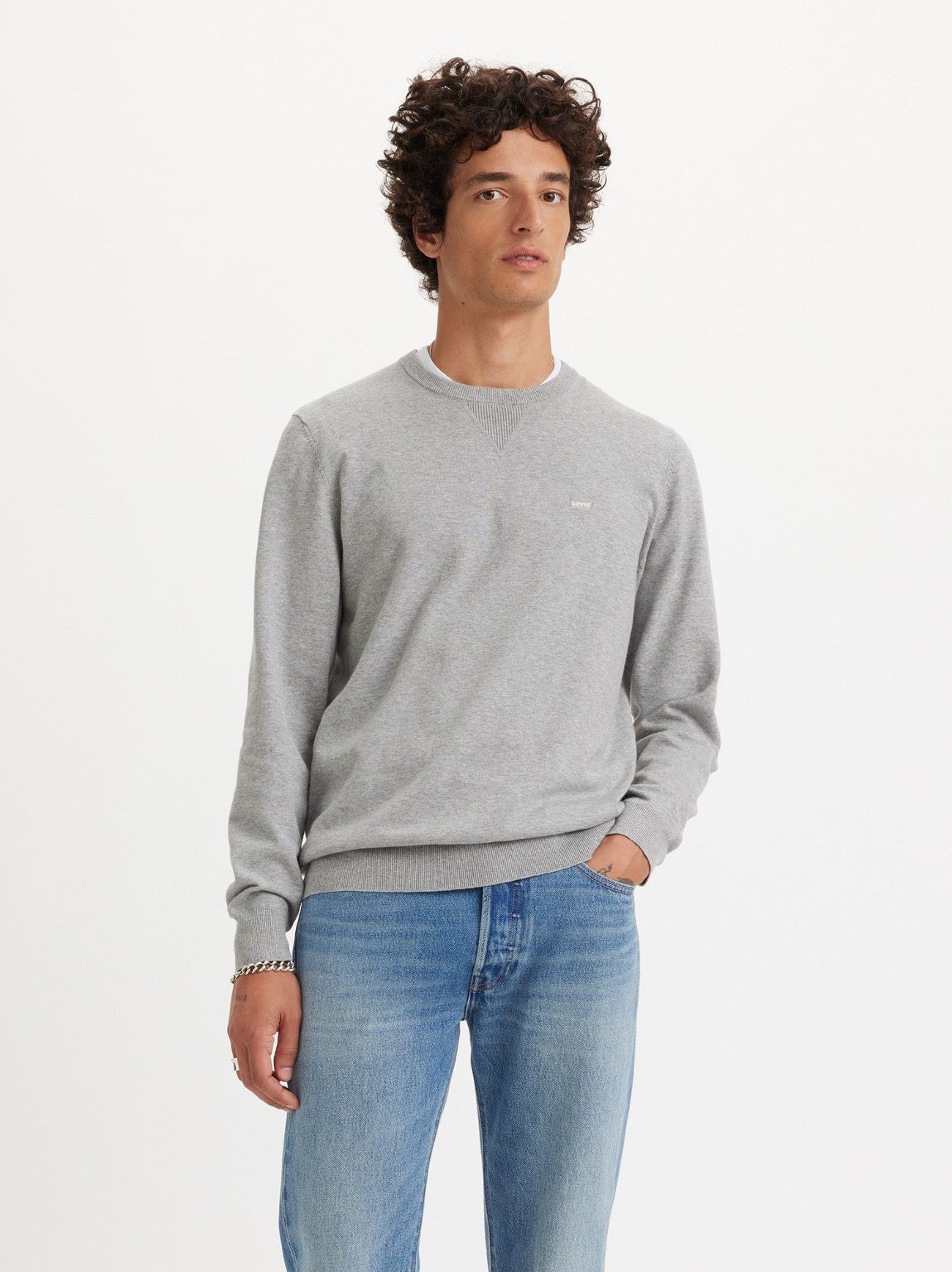 Mens Mid Tone Grey Heather Lightweight Sweater