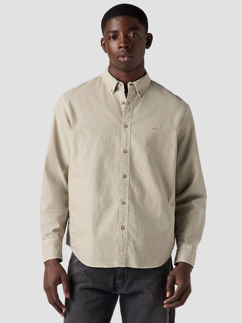 Mens Colby Vintage Khaki Garment Dye Authentic Logo Button Down Shirt