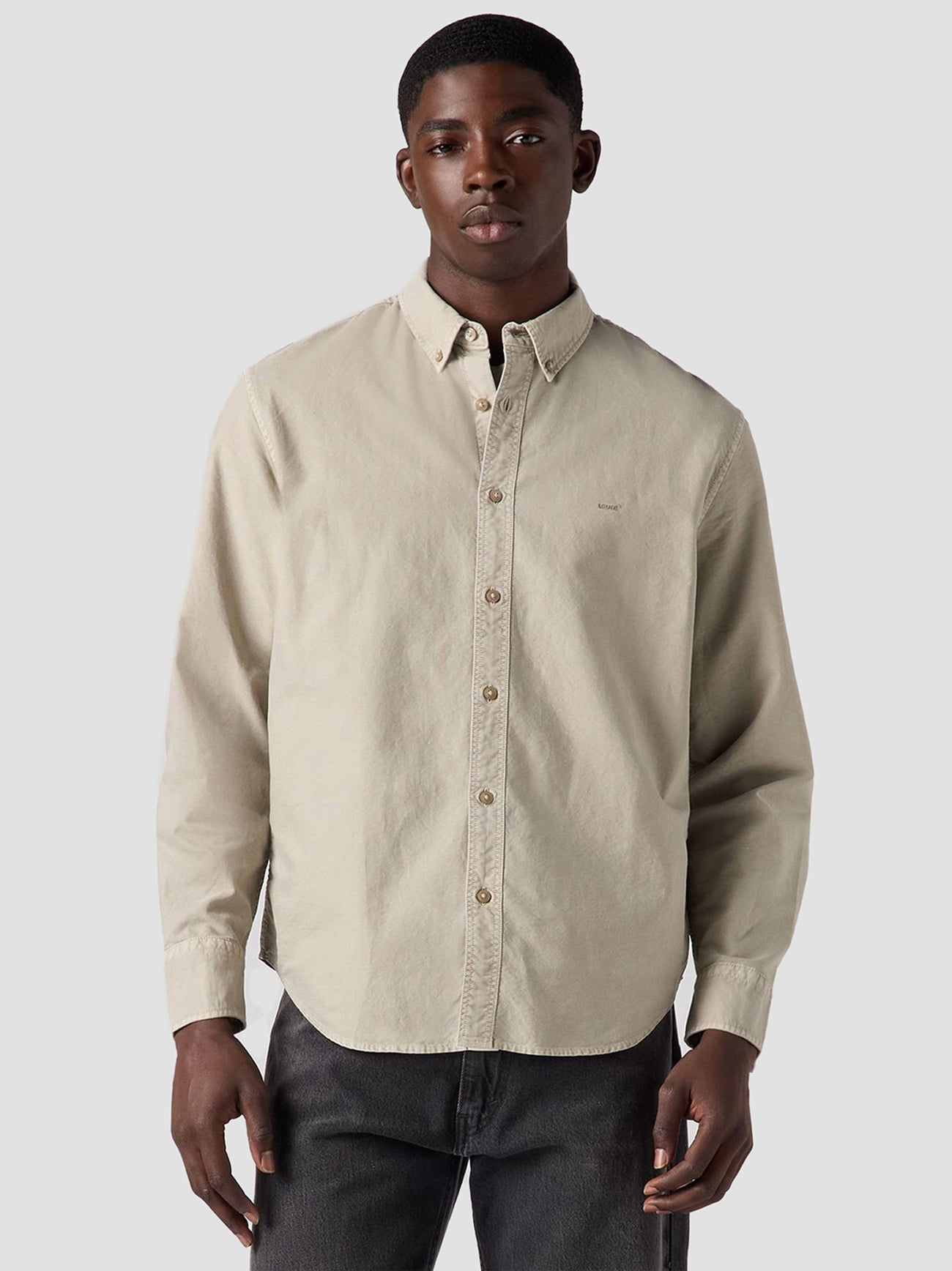 Mens Colby Vintage Khaki Garment Dye Authentic Logo Button Down Shirt