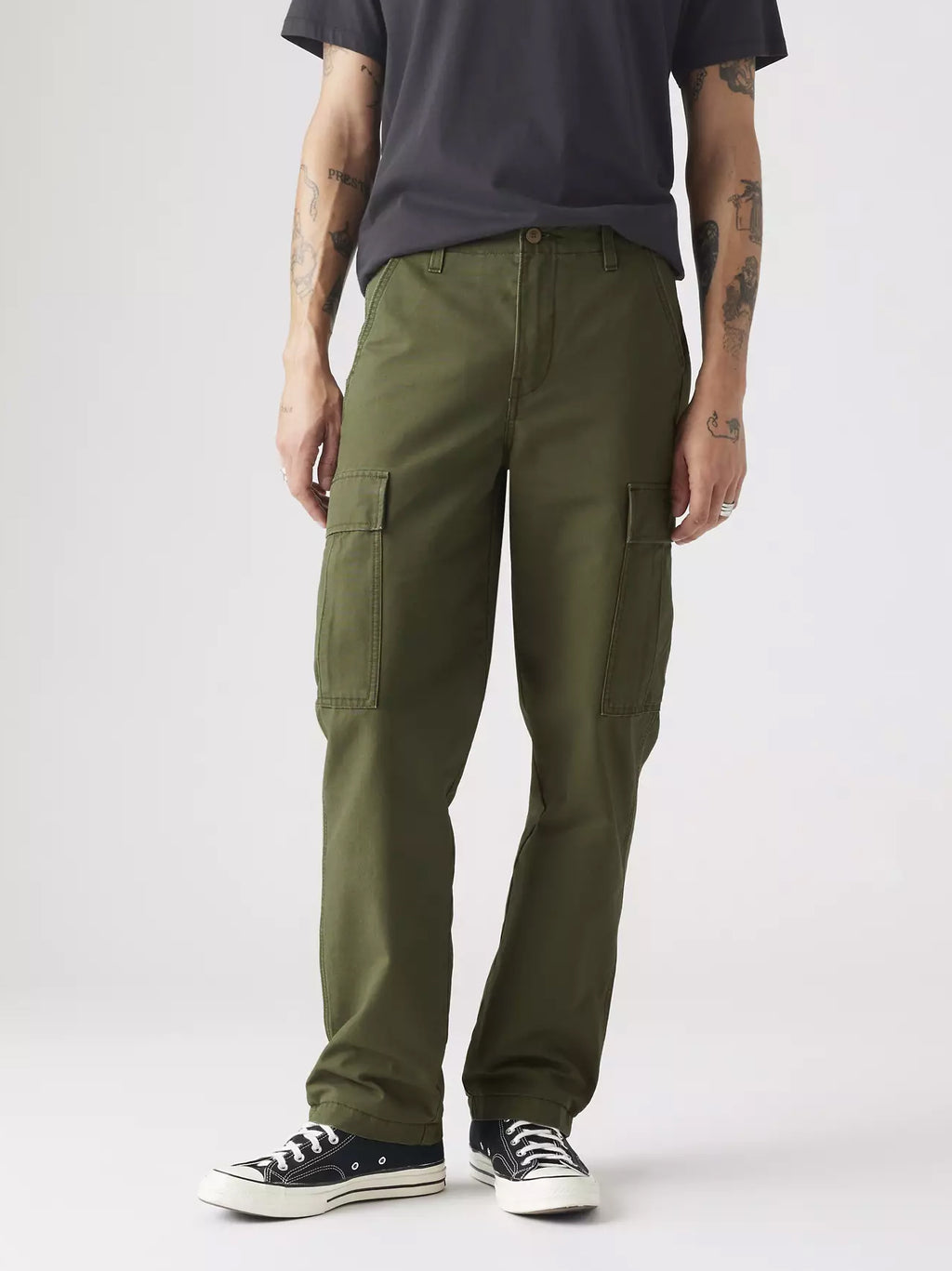 Mens Dark Olive Cargo Straight Jean