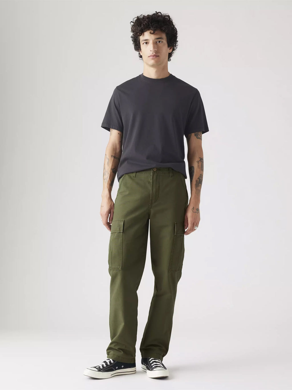 Mens Dark Olive Cargo Straight Jean
