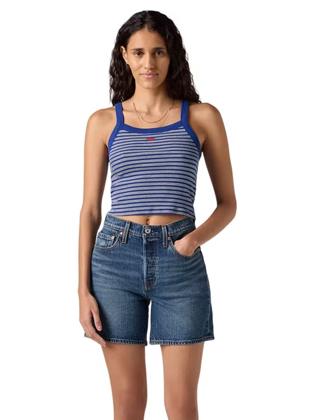 Womens Ooo La La Stripe Mazarine Blue Essential Sporty Rib Tnk Top