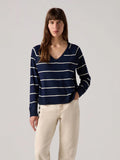 Womens Stephanie Stripe Navy Blazer Petal V-Neck Sweater