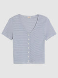 Womens Mesa Stripe Mazarine Blue Muse Short Sleeve T-Shirt
