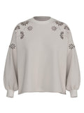 Womens H125 Wmns Placed Emb Egret Leo Raw Cut Crew Top