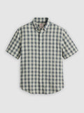 Mens Xavier Plaid Vintage Indigo X Short Sleeve Authentic Logo Button Down Shirt