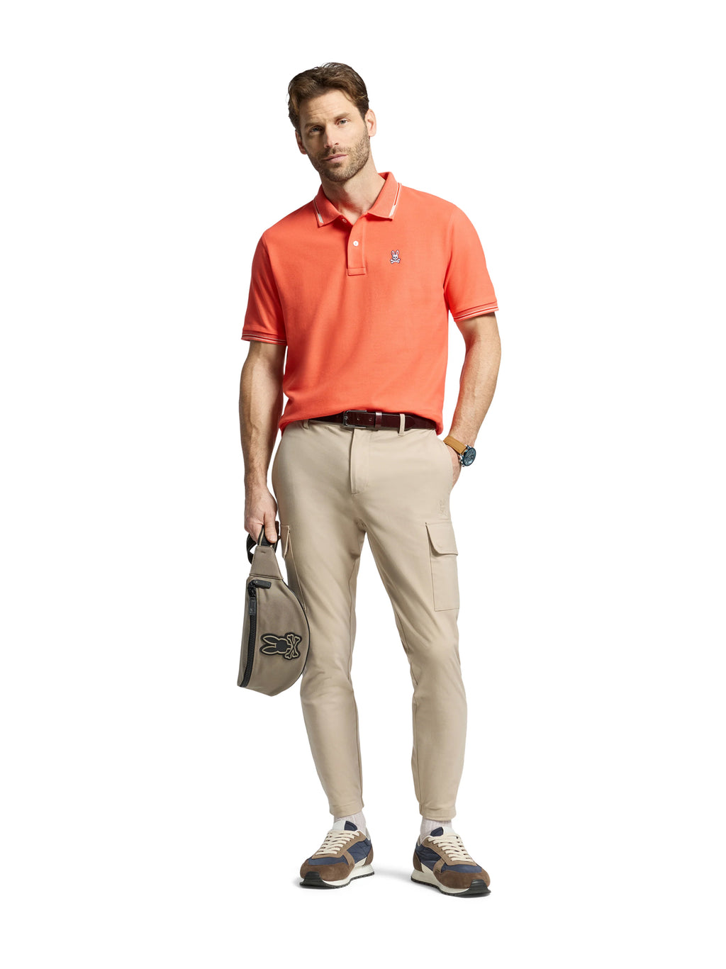 Mens Hot Coral Stirling Pique Polo Shirt