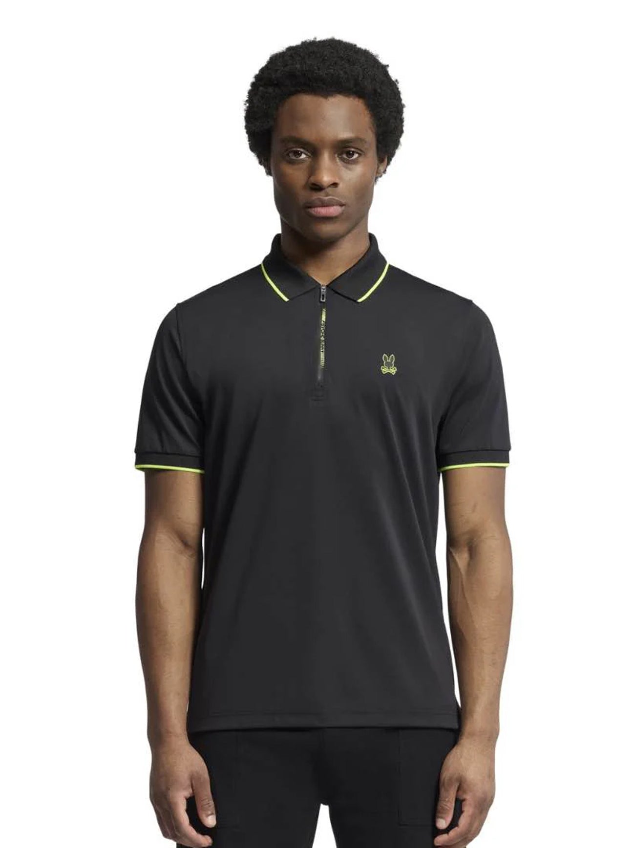 Mens Black Jeffrey Zip Placket Interlock Polo Shirt