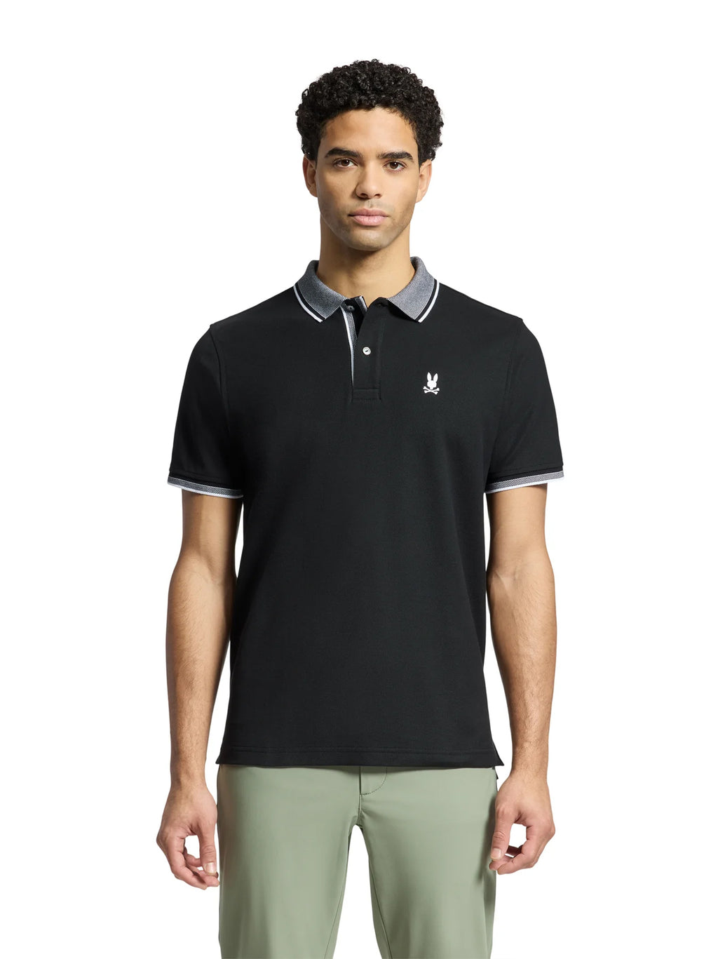 Mens Black Evandale Oxford Collar Pique Polo Shirt