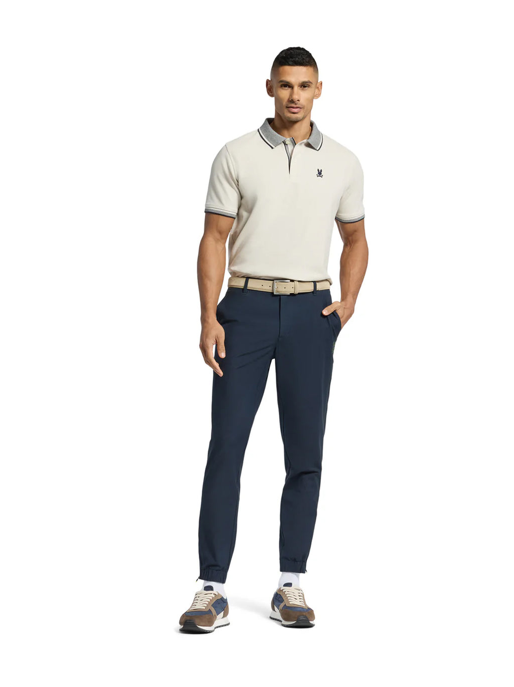 Mens Natural Linen Evandale Oxford Collar Pique Polo Shirt