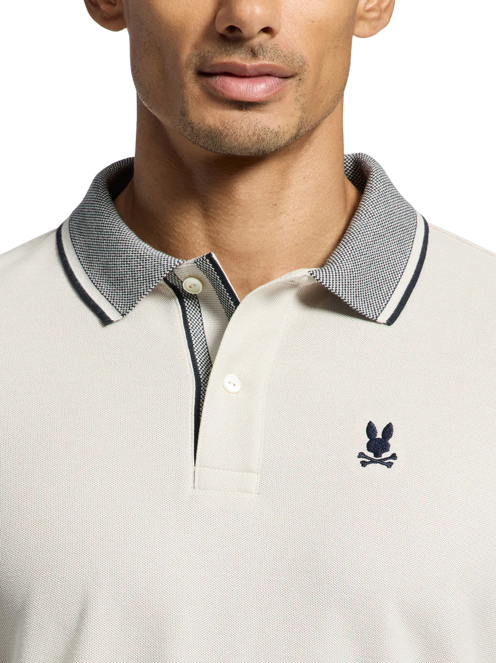 Mens Natural Linen Evandale Oxford Collar Pique Polo Shirt