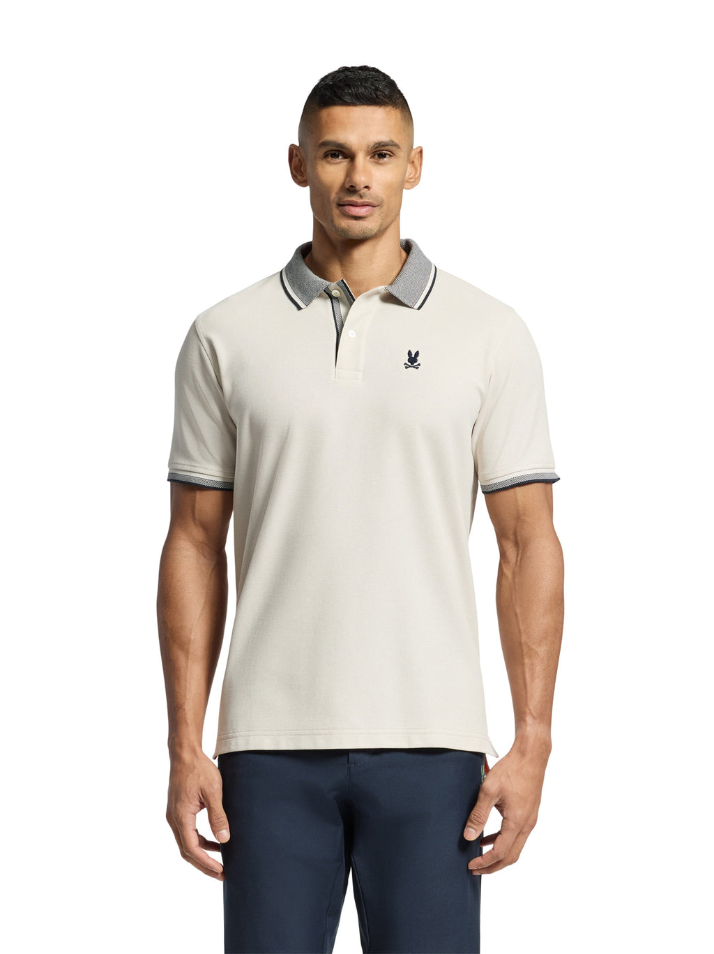 Mens Natural Linen Evandale Oxford Collar Pique Polo Shirt