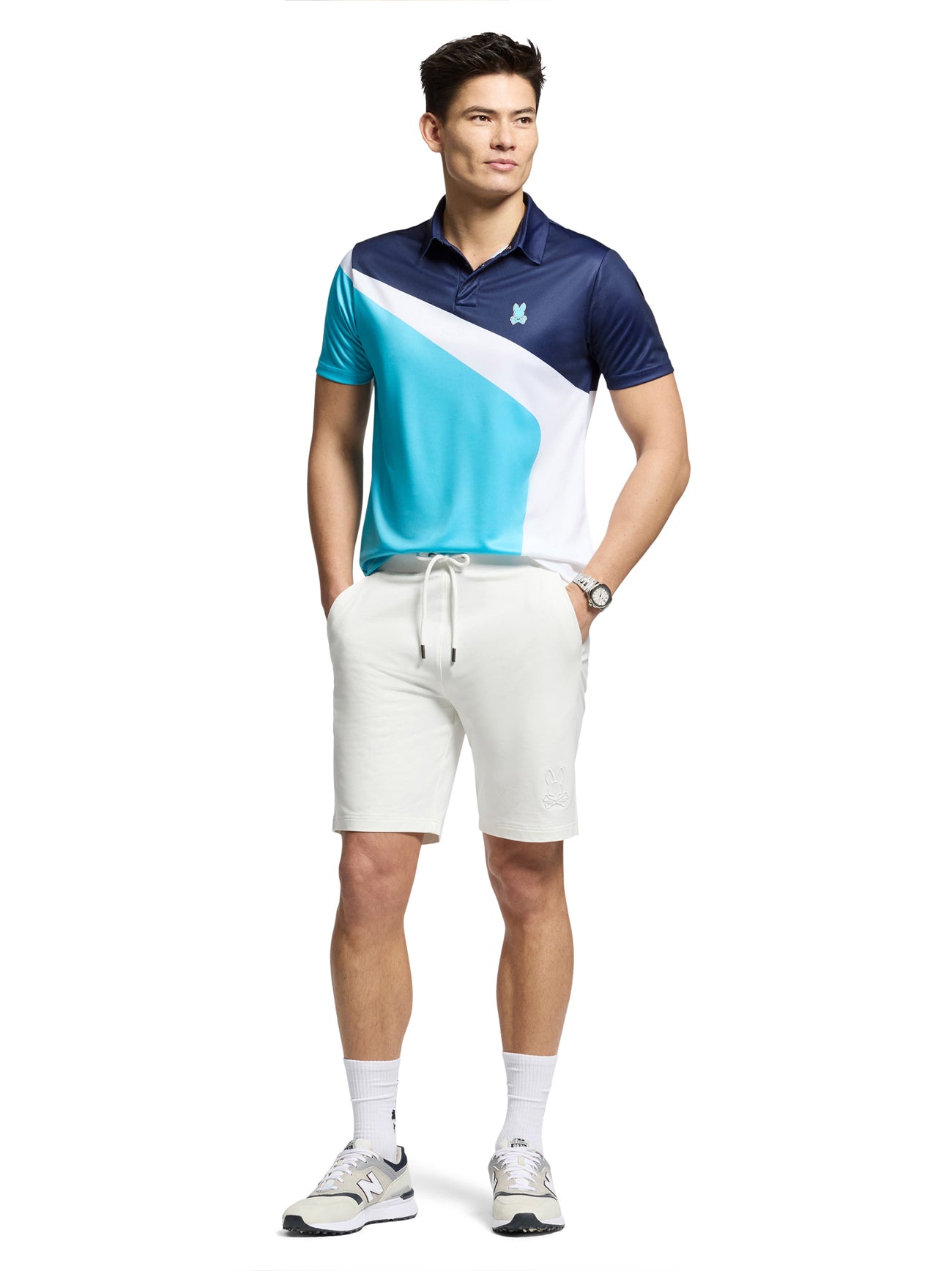 Mens Bachelor Button Ray Color Block Sport Polo Shirt