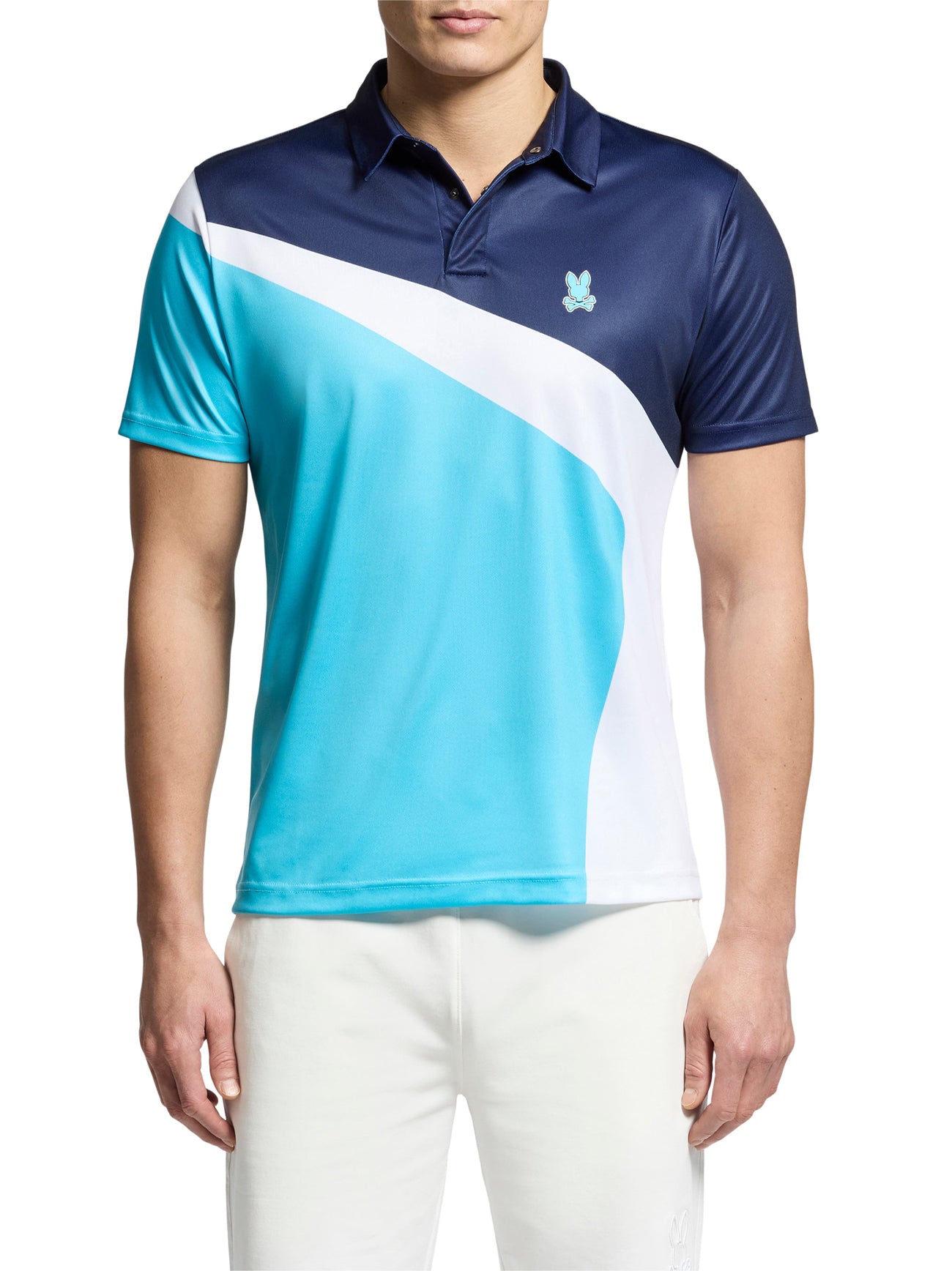 Mens Bachelor Button Ray Color Block Sport Polo Shirt