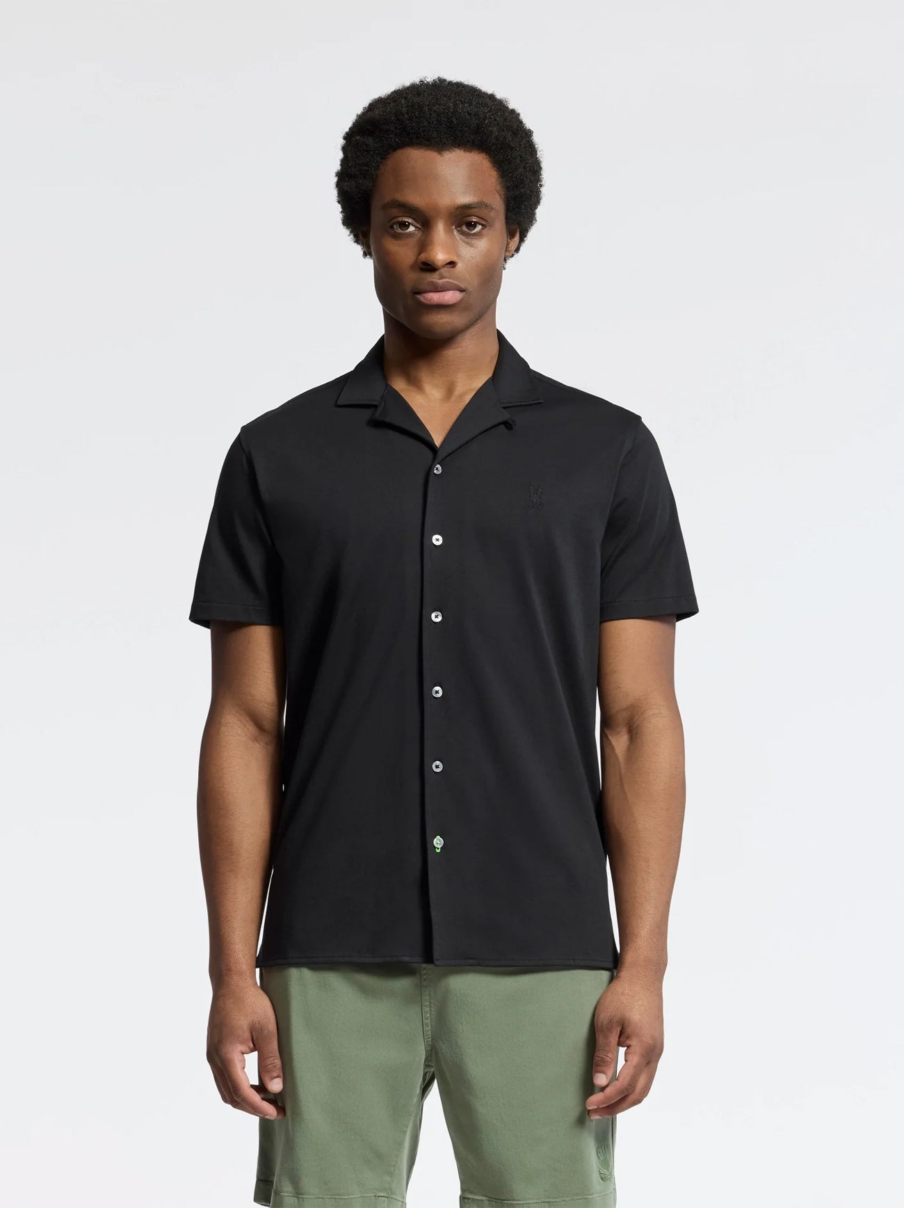Mens Black Bryan Camp Collar Short Sleeve Shirt