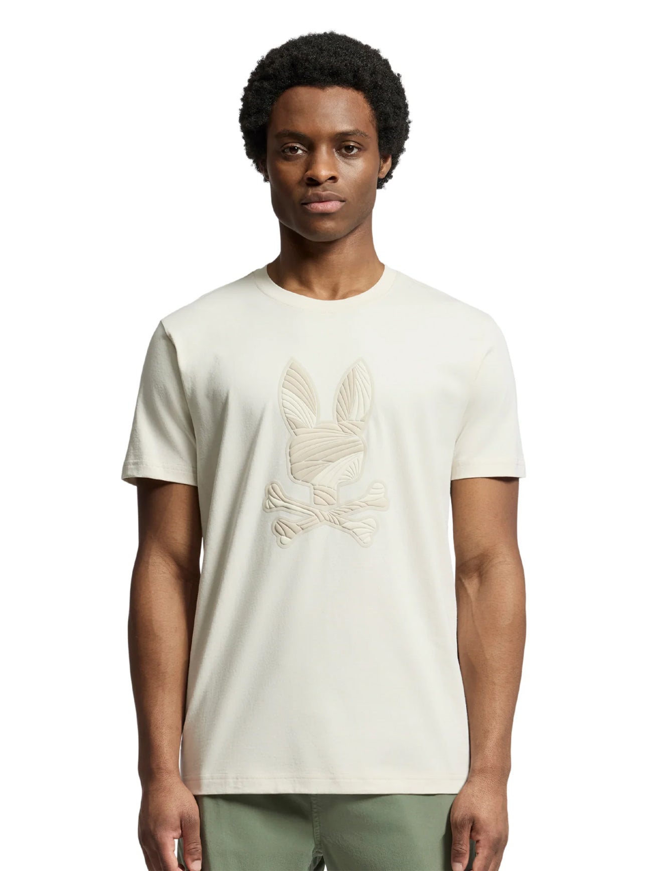 Mens Natural Linen Baxter Embroidered Graphic T-Shirt