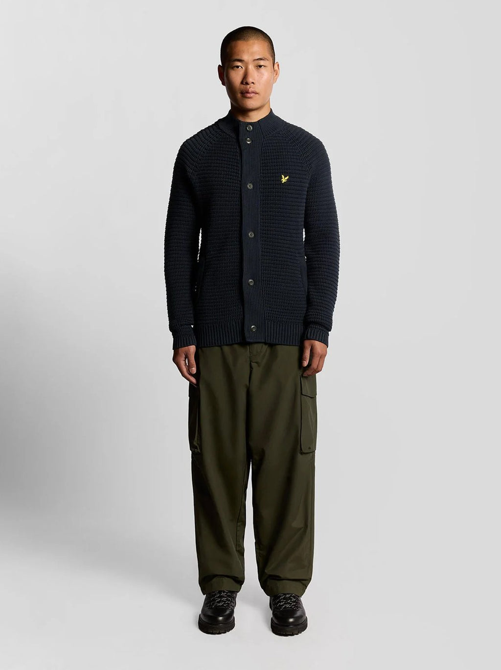 Mens Dark Navy Button Through Funnel Neck Jumper