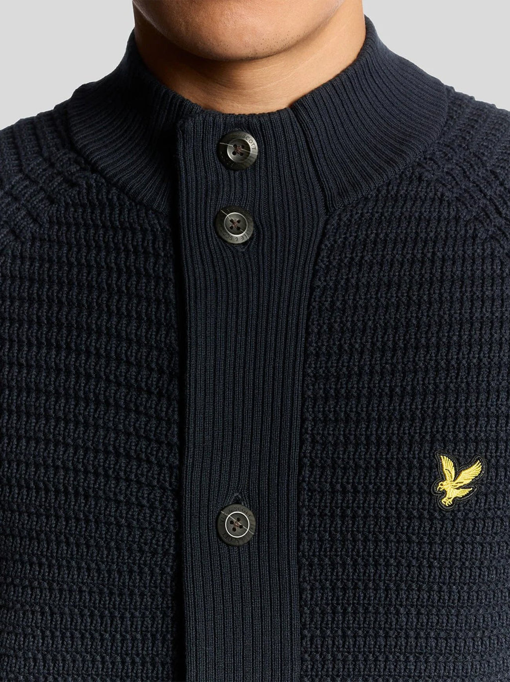 Mens Dark Navy Button Through Funnel Neck Jumper