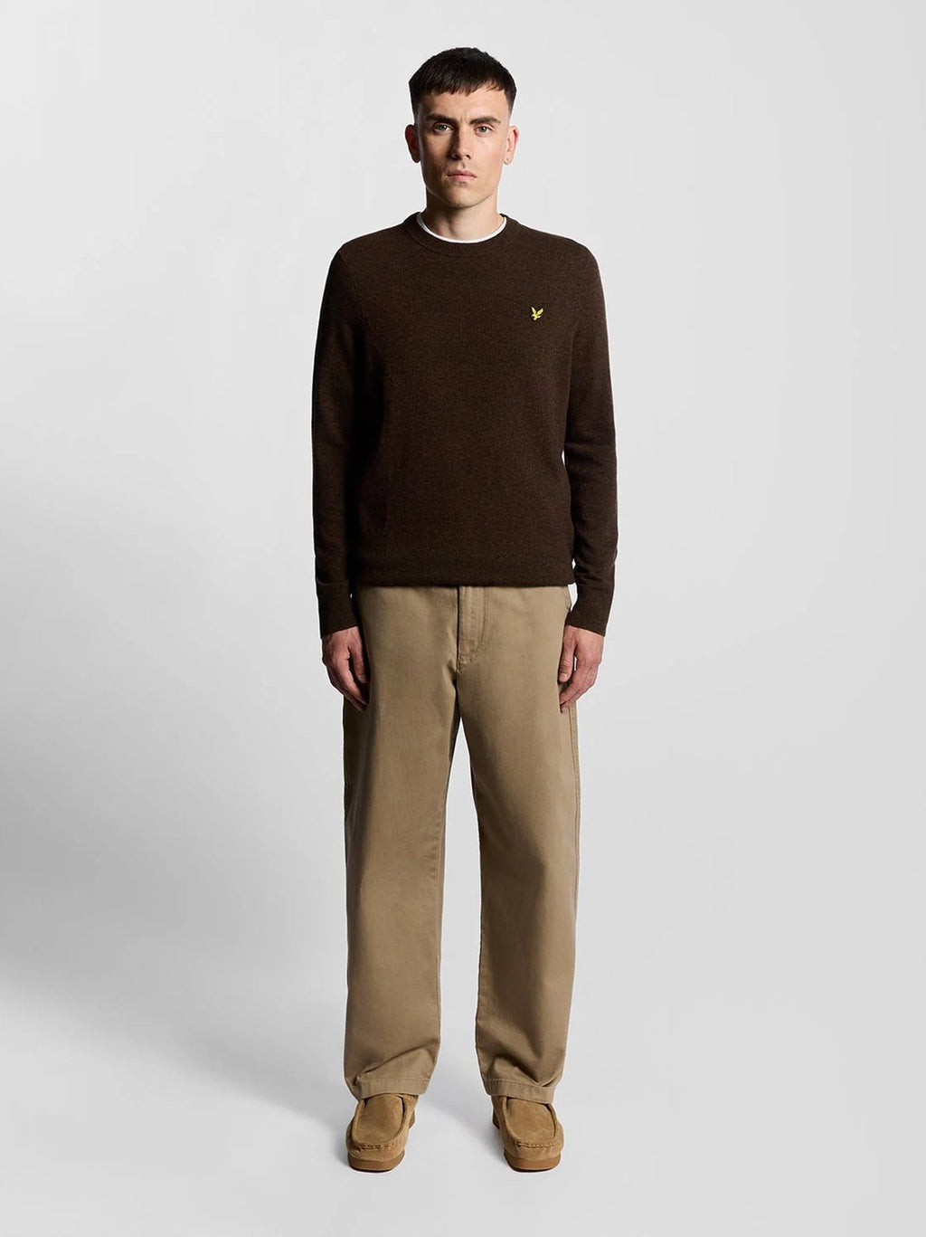 Mens Bottle Brown Marl Lambswool Blend Crew Neck Jumper