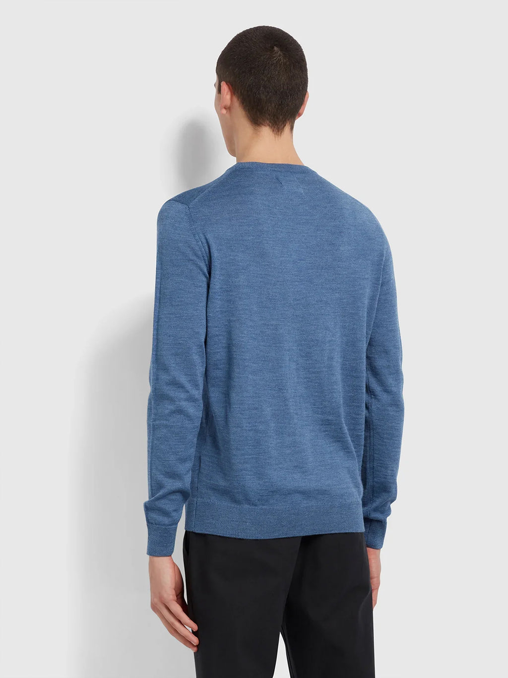 Mens Deep Blue Mullen Merino Wool Crew Neck Jumper