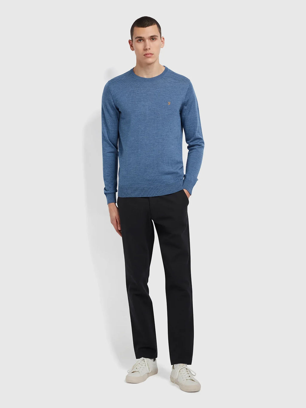 Mens Deep Blue Mullen Merino Wool Crew Neck Jumper