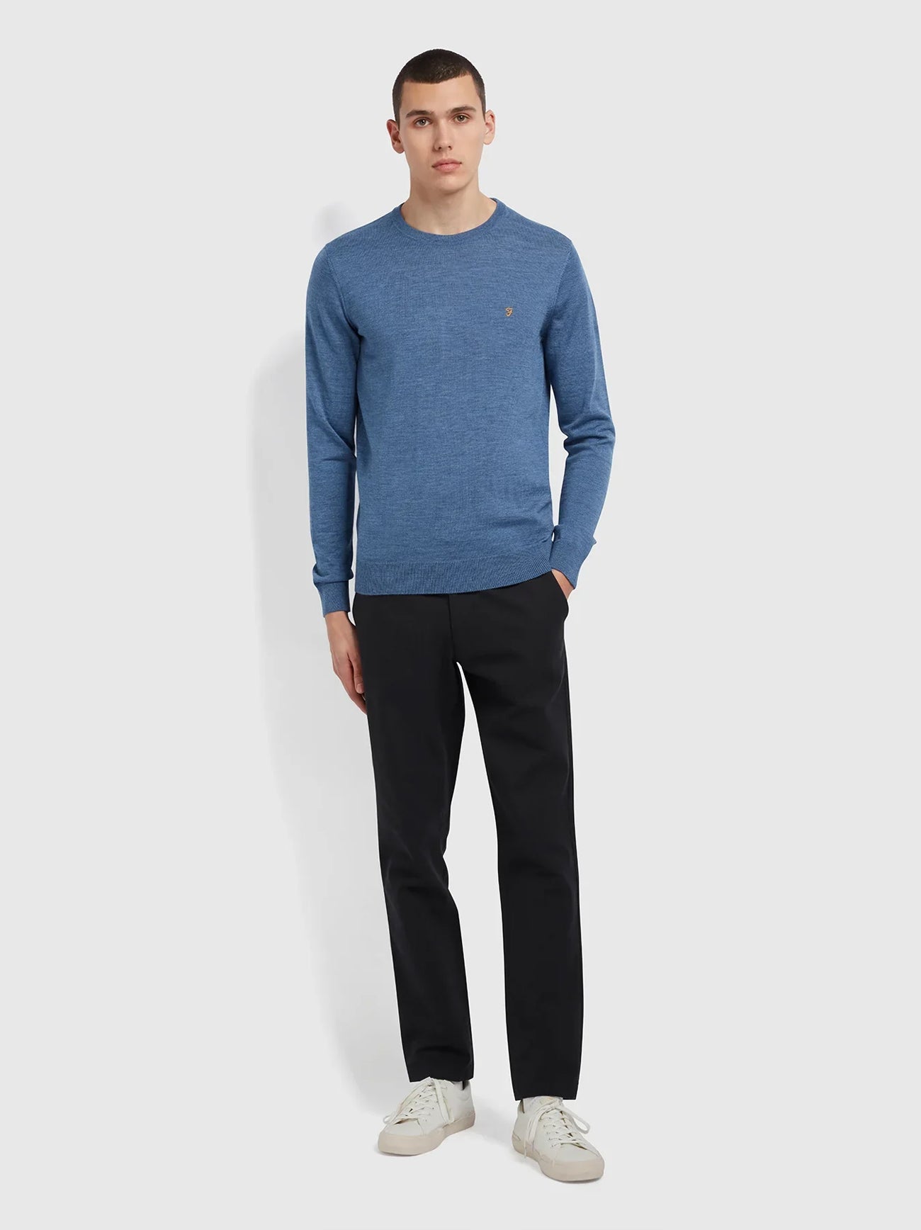Mens Deep Blue Mullen Merino Wool Crew Neck Jumper