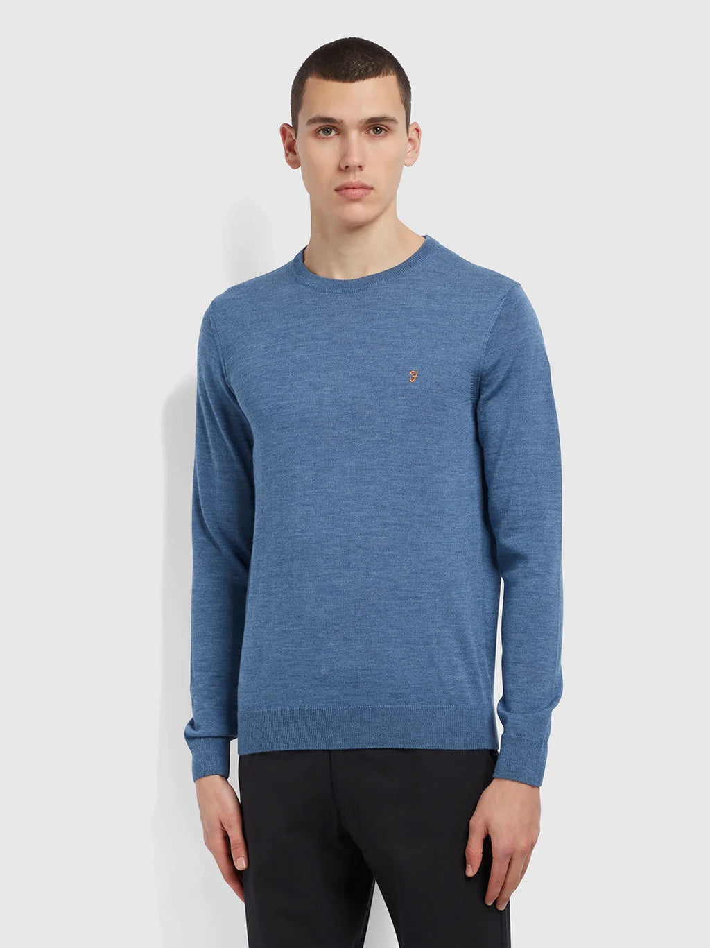 Mens Deep Blue Mullen Merino Wool Crew Neck Jumper