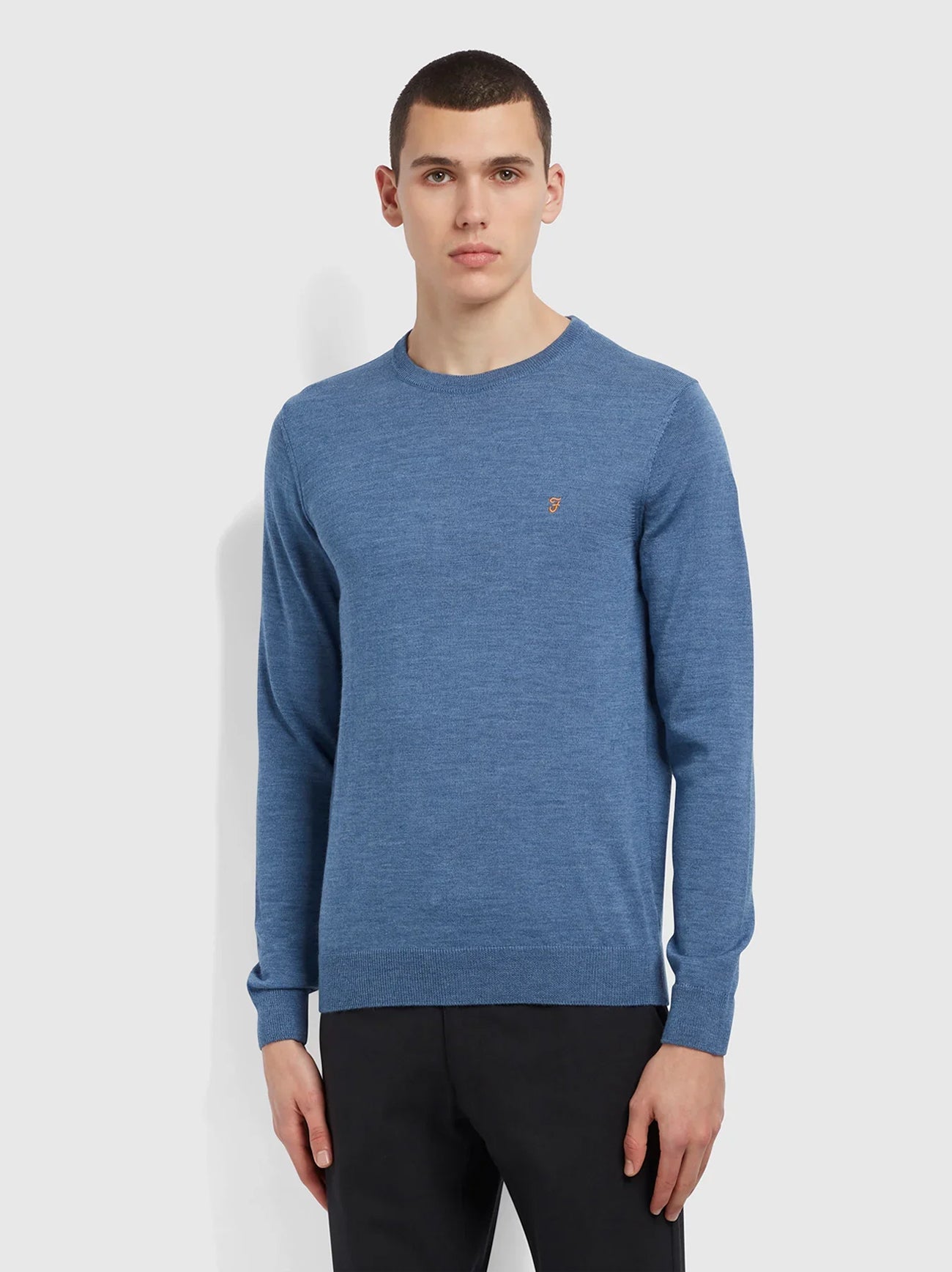 Mens Deep Blue Mullen Merino Wool Crew Neck Jumper