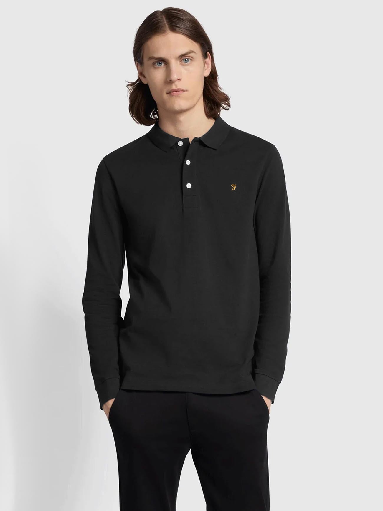 Mens Black Blaines Long Sleeve Polo Shirt