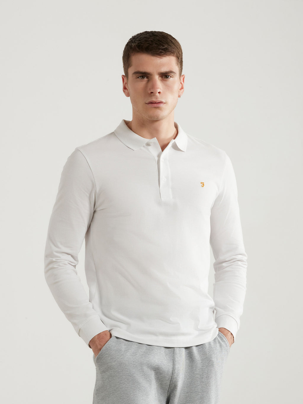 Mens White Blaines Long Sleeve Polo Shirt