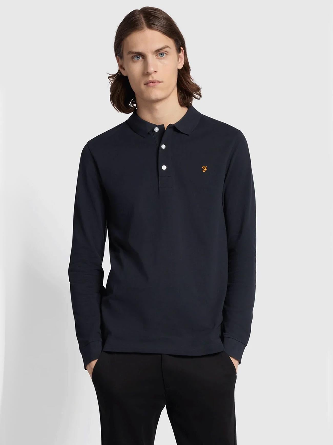 Mens True Navy Blaines Long Sleeve Polo Shirt