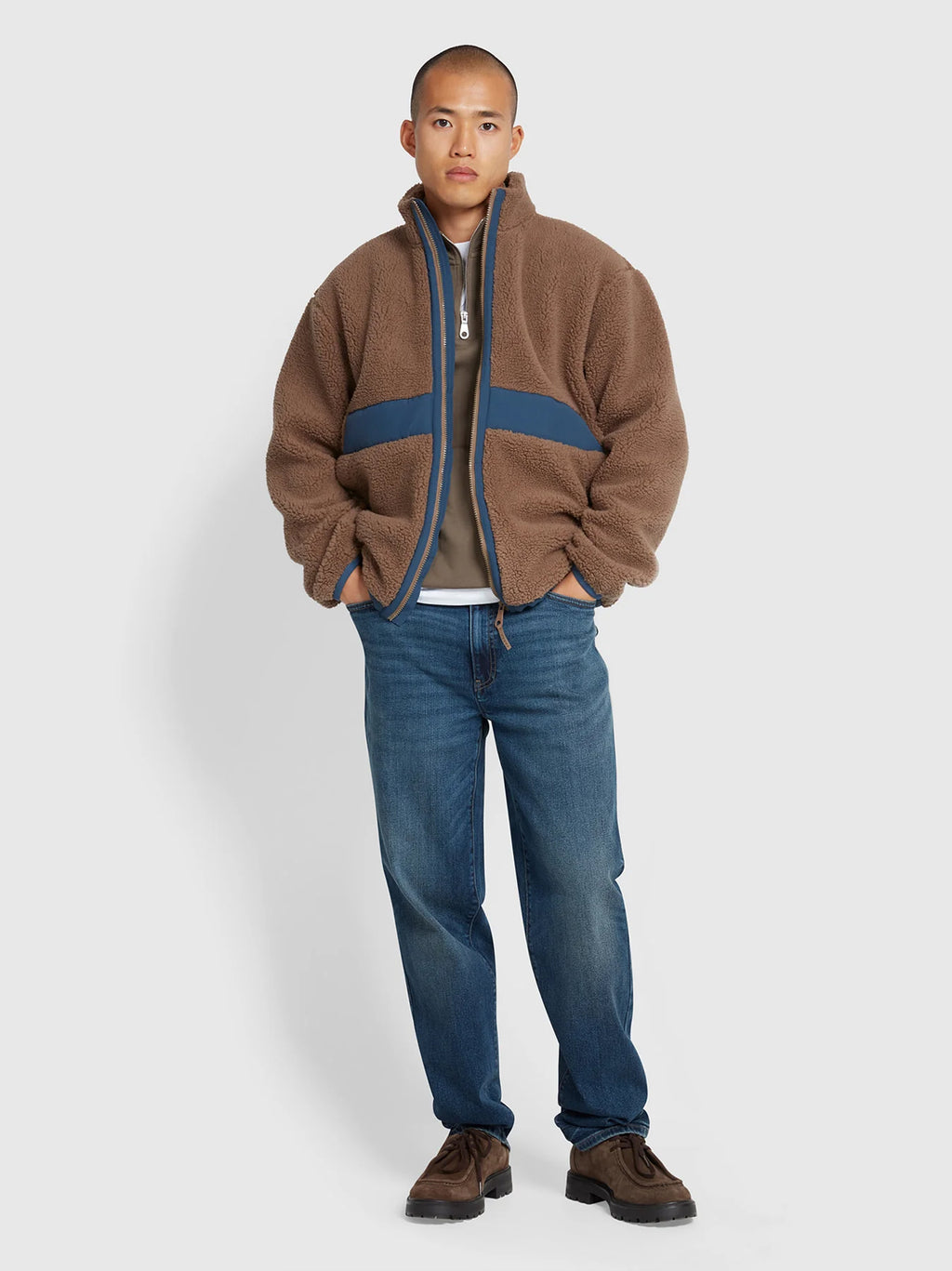 Mens Mushroom Grey Elias Full Zip Fleece Jacket