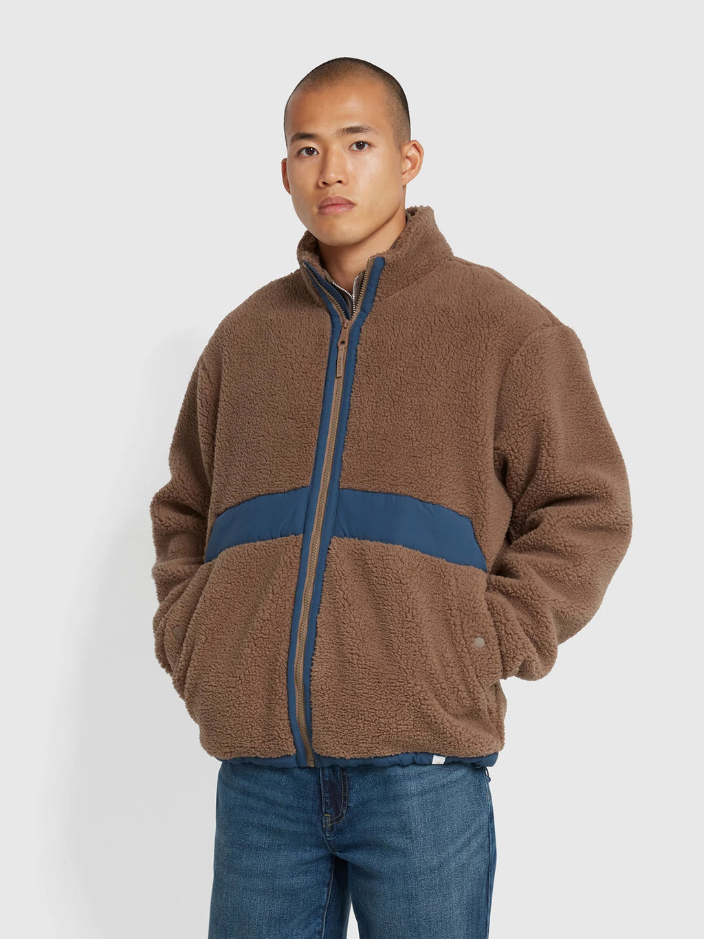 Mens Mushroom Grey Elias Full Zip Fleece Jacket