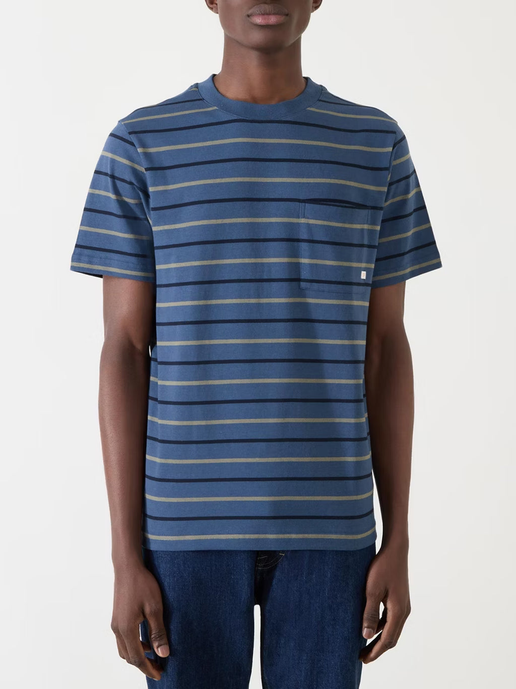 Mens Deep Blue Stacy Stripe Pocket T-Shirt