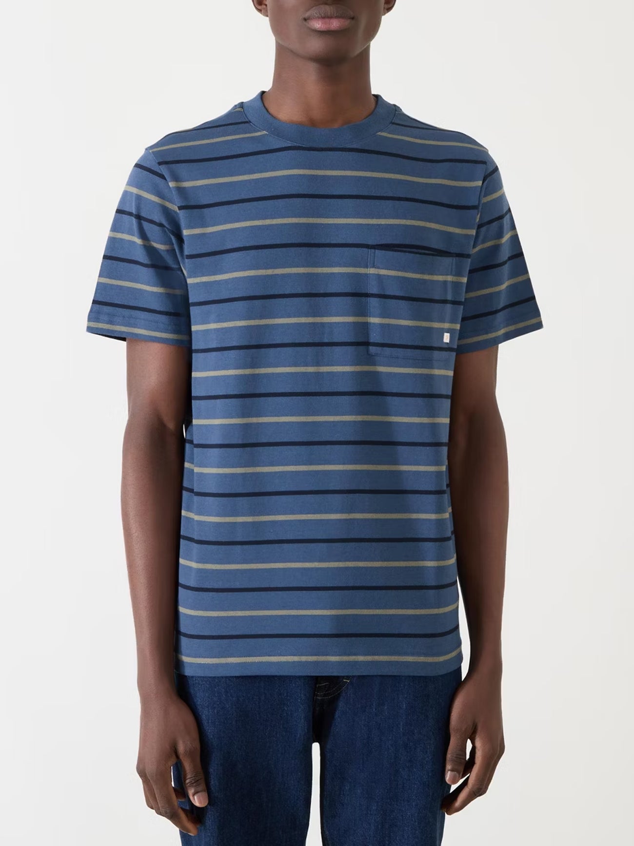 Mens Deep Blue Stacy Stripe Pocket T-Shirt