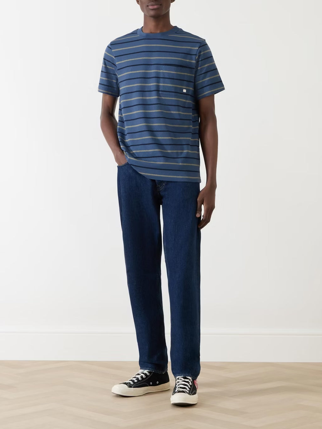 Mens Deep Blue Stacy Stripe Pocket T-Shirt