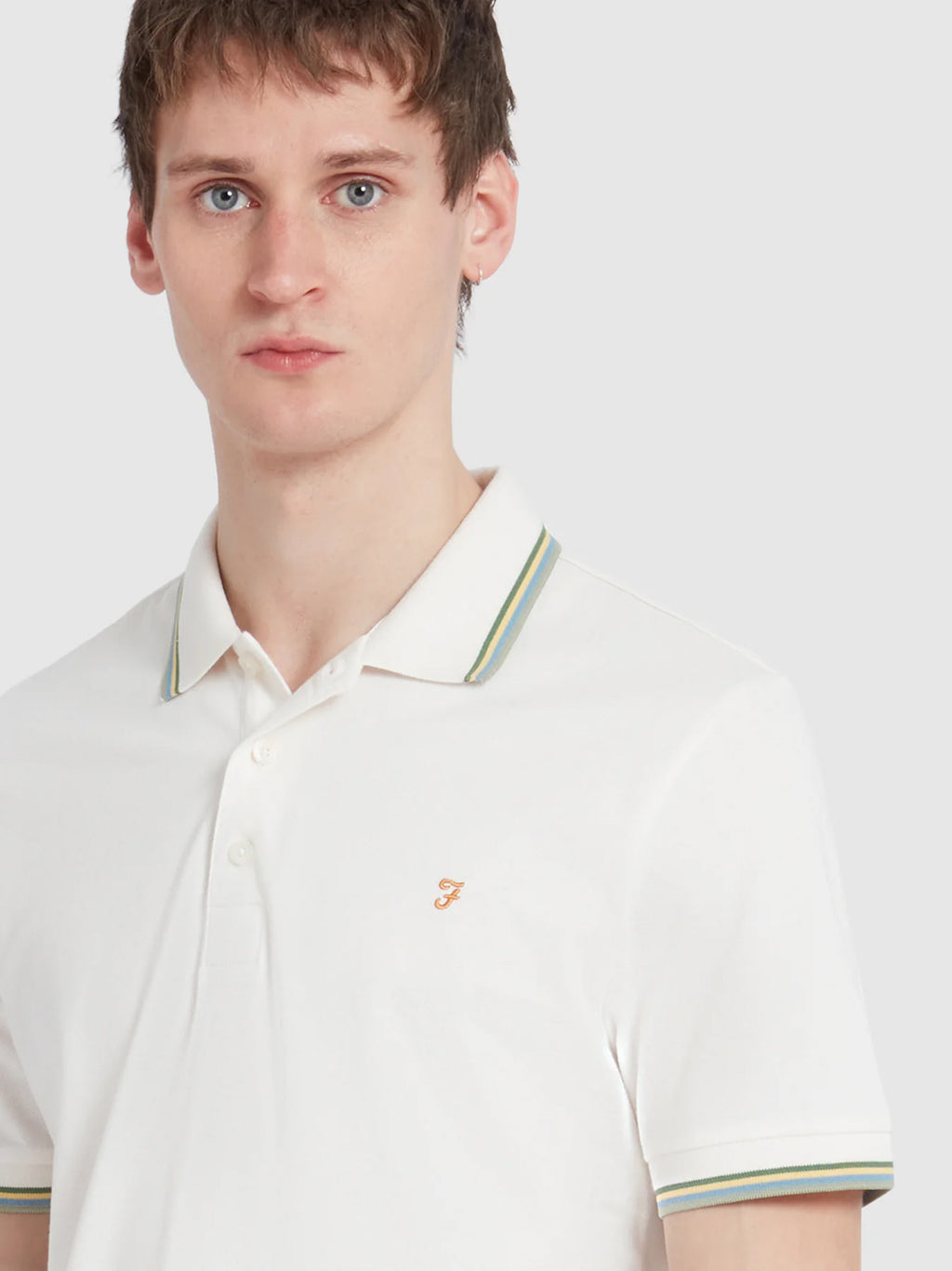 Mens Ecru Alvin Tipped Collar Polo Shirt