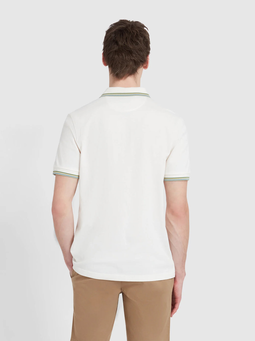 Mens Ecru Alvin Tipped Collar Polo Shirt