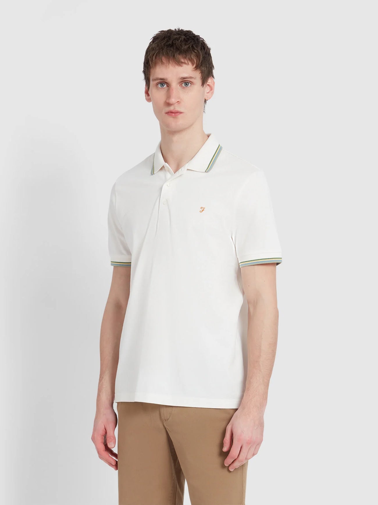 Mens Ecru Alvin Tipped Collar Polo Shirt