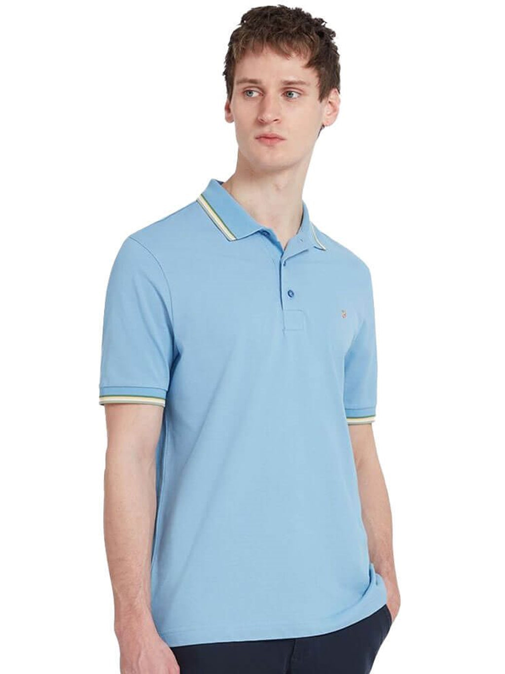 Mens Powder Blue Alvin Tipped Collar Polo Shirt